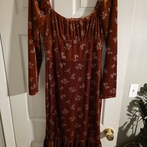 Cupshe Rust Floral Long Sleeve Dress